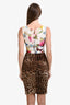 Dolce & Gabbana Cream/Leopard Print Floral Sleeveless Midi Dress Size 40
