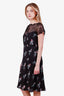 Valentino Black Silk Floral Lace Paneled Midi Dress Size 10