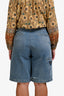 Prada 2021 Light Blue Denim Logo Plaque Long Shorts Size 44