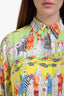 Versace Jean Couture Green/Multicolour Silk Button Down Collared Top Size XS