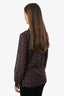 St. John Black/Red Silk Heart Pattern Bow Detail Long Sleeve Blouse Size 2