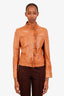 Red Valentino Brown Braided Leather Ruffle Jacket Size 42