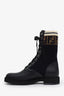 Fendi Black Leather Zucca Stretch Knit Combat Boots Size 37
