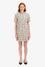 Pre-Loved Chanel™ Cream/Blue Fringe Tweed Cotton Silk Blend Zip Up Hooded Dress Size 38