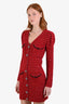 Self-Portrait Red Tweed Crystal Button Pocket Long Sleeve Mini Dress Size S