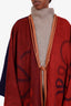Loewe Red/Navy Wool Cashmere Leather Trim Anagram Fringe Poncho