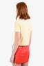 Celine Yellow/White Logo Printed Short Sleeve Cropped T-Shirt Size XS