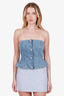Ganni Blue Washed Denim Crystal Bustier Top Size 38