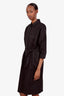 Hermès Black Cotton 'Chemise' Belted Mid Sleeve Midi Dress Size 38