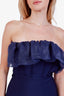 Karen Millen Navy Fitted Knit and Organza Detailed Midi Dress Size XS