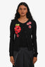 Moschino Vintage Black Knit Floral Embroidered Cardigan Size 6