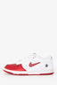 Nike x Supreme White/Red Leather SB Dunk Low "Jewel Swoosh" Sneakers Size 8.5 Mens