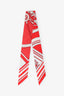 Hermès Red/White Silk Printed Twilly