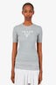 Prada Grey Silk Logo Ribbed Knit Short Sleeve Sweater Size 36