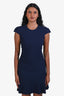 Alexander McQueen Navy Blue Wool Vegan Silk Short Sleeve Tailored Mini Dress Size XS
