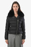 Prada Black Nylon Quilted Belted Down Fur Trim Hooded Jacket Size 46