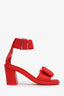 Comme des Garçons Red Leather Bow Ankle Strap Sandals Size 36.5