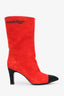 Pre-loved Chanel™ Red/Black Suede Pointed Toe Gabrielle Ankle Boots Size 38.5