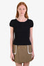 Hermès Black Silk Cotton Knit Ribbed Short Sleeve T-Shirt Size 34