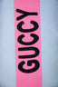Gucci Pink/Blue Wool Silk Striped 'GUCCY' Embroidered Scarf