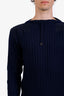N.Peal Navy Ribbed Cashmere Sweater Size S Mens