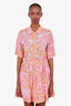 Maje Pink Linen Floral Print Slub Woven Mini Shirt Dress Size 36