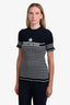 Christian Dior Navy/White Cotton Knit Striped Logo SS Top Size 10