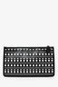 Pochette MM Alaïa en cuir perforé noir et blanc, avec fermeture zippée