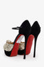 Christian Louboutin Black Suede and Gold Leather Peep Toe Heels Size 39.5