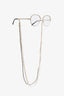 Pre-loved Chanel™ Silver/Gold Plated Chain Trim Detail Oval Glasses with Pearl Leather Chain