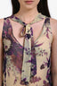 Dries Van Noten Purple/Yellow Sheer Silk Floral Print Midi Dress Size 36