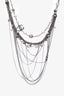 Pre-loved Chanel™ Silver Toned Multi-Strand Chain Pearl Crystal CC Necklace