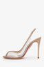 Aquazzura Beige Leather and PVC Peep Toe Slingback Heels Size 37