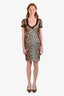 Blumarine Brown/Gold Sequins V Neck SS Dress Est Size XS