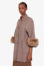 Intrend Brown Houndstooth Wool Fur Trimmed Coat Size 2