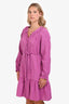 Xirena Purple Crinkled Cotton Belted Long Sleeve Dress Size M