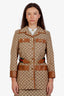Gucci Brown GG Canvas Leather Trimmed Horsebit Web Belt Jacket Size 40