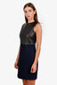 Celine Navy/Black Leather Tweed Sleeveless Mini Dress Size 38