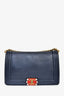 Pre-loved Chanel™ 2013-14 Navy Lambskin Embossed Medium Cube Boy Shoulder Bag