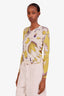 Etro Green/Purple/Cream Silk Patterned V-Neck Sweater Size 40