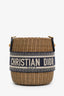 Christian Dior Tan/Navy Blue Canvas Wicker Drawstring Bucket Bag