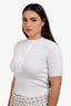 Gucci White Ribbed Cotton Short Sleeve Half Buttoned Top Size M