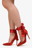 Gianvito Rossi Red Satin Ribbon Wrap Pumps Size 36.5