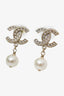Pre-loved Chanel™ Light Gold Tone Pearl Crystal CC Logo Drop Earrings