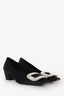 Roger Vivier Black Satin Crystal Embellished Buckle Belle Vivier Heels Size 34.5