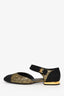 Pre-loved Chanel™ 2021 Black/Metallic Gold Quilted CC Turnlock Flats Size 36.5
