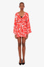 Shan Orange/White Patterned Silk Long Sleeve Mini Dress Size 8