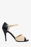 Pre-loved Chanel™ Beige/Black Leather Open Toe CC Heels Size 40.5