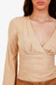 L'Agence Beige Smocked V-Neck Long Sleeve Blouse Size 2