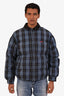 Supreme FW19 Blue Plaid Leather Collar Puffer Jacket Size L Mens
